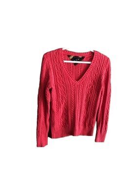 TOMMY Hilfiger Size Large Pink Y2K Cable Knit V-Neck Sweater